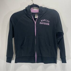 Girls Harley-Davidson Zip Up Hoodie Logo Black Size 7/8 Youth